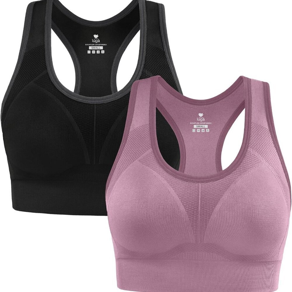 Black Pink Women’s High Impact Seamless Racerback Padded Sports Bra for Yoga & W